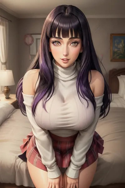 Hinata Hyuga, the protagonist of the story, was a woman with a sharp focus and intense eyes. She was an artist who loved to draw and paint, and her work often featured bold colors and intricate details. Her bedroom background was filled with