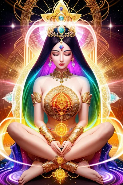 In a mystical world, where gods and goddesses reign supreme, there lived a woman of pure energy. Her radiance was like a tanka with Buddhist inscriptions, flowing from her chakras like gushes of water in full transparency