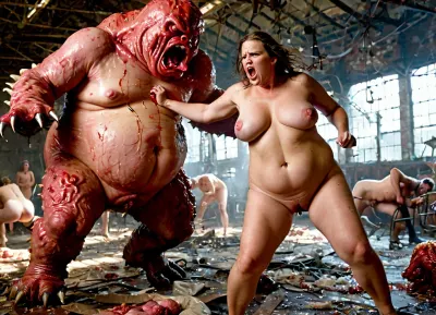 The AI generated a photo realistic masterpiece with high quality and highly detailed, featuring an 8k ultra realistic masterpiece with intricate details, photo realistic, gore, many blood effects, FX-monsters-xl-meatsack and creature