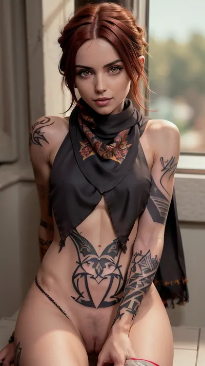 Ana De Armas is a stunning woman with a pixie haircut, shaved vagina, and high-quality BSP. She has soft focus in her portrait and a red seamless tights that perfectly showcases her slim figure. Her skin is