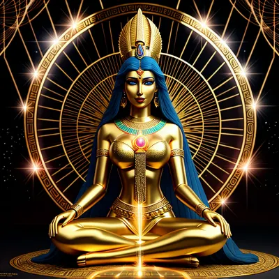 Kadın gerçek bir sanatçıydı, onun vücudu ve ruhu evrenin enerjisiyle birlikteydi. Bir meditatif pozda oturdu, gözleri kapalı ve elleri onun kucağına geri döndü. Ethereal gown onun etrafında aktı