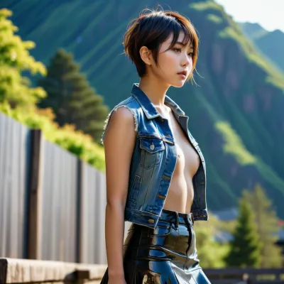 The young Japanese woman stood in front of the mirror, her eyes fixed on her reflection. She ran a hand through her wet hair, feeling the softness of it against her fingertips. Her eyes were fixed on herself and she couldn't help but feel