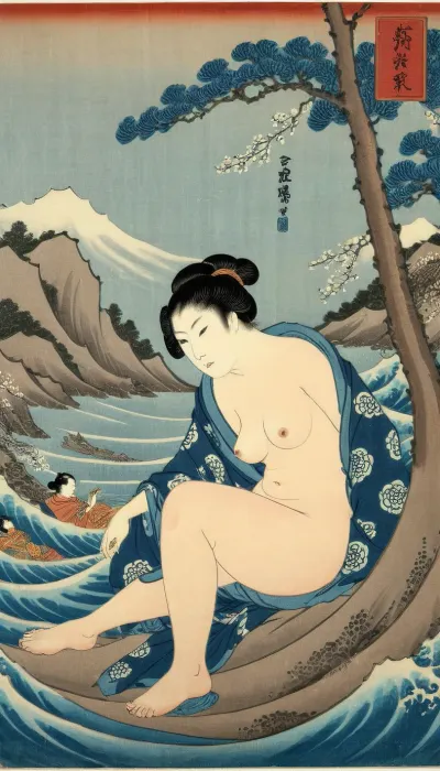 Lily ordered an AI-generated nude art print of Hokusai's famous painting, but instead found a rare piece by Ukiyo-e artist Hokusai himself