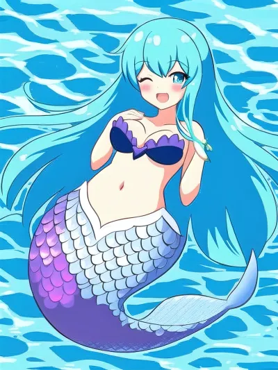Once upon a time, there was a mermaid who lived in the depths of the ocean. She had long, flowing hair that shimmered in the sunlight and sparkled like diamonds. Her skin was as smooth as silk and her eyes were as