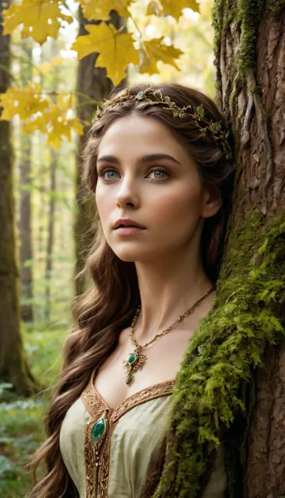 Elara was the guardian spirit of the enchanting forest, where every living creature and every blade of grass was as beautiful as an emerald. Her hair was a shimmering cascade of deep green that fell in waves down her back, and her