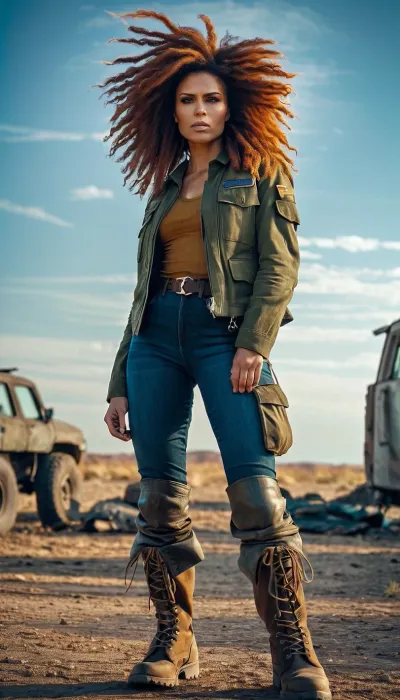 Boom boom Wilde, a survivor in a world ravaged by apocalypse, used her skills and resources to protect those around her. Her hair was wild and untamed, her boots were made of leather and steel, and she carried