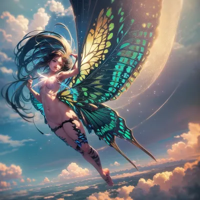 The AI generated picture of Royo, Cushart, Carne Griffiths, and best quality with high-quality rainbow colors and ultra-detailed features is a masterpiece. It captures the beauty of the girl's smile and features perfectly. The