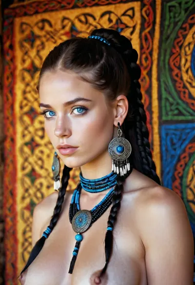 Celtic kız uzun siyah saç, mavi gözlü bir güzellikti ve metal yoktu. Çıplak bedeninde bir kabile resmi vardı ve 18 yaşındaydı. Göğüsleri göğsünün beyaz derisi aracılığıyla görünürdü