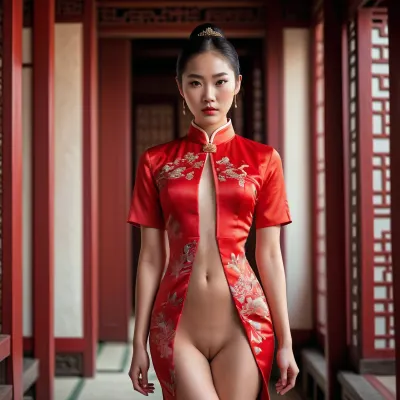 완벽한 symmetry와 흐르는 직물을 가진 젊은 아시아 여성은, 우아한과 완벽의 아름다움을 가진 매일 생활합니다