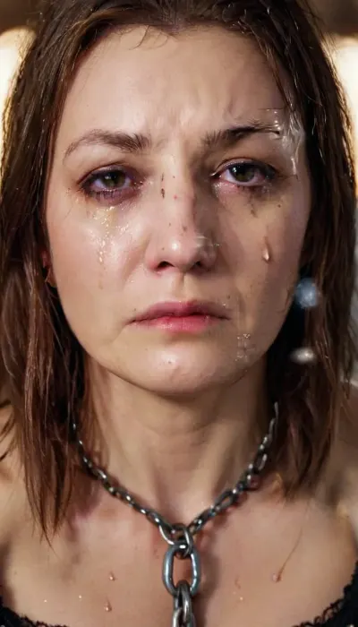 The old woman was beaten up and left in a state of extreme pain. Her face was swollen and bruised, with tears streaming down her cheeks. She was dressed in a professional outfit, but it did little to hide the severe injuries she had sustained