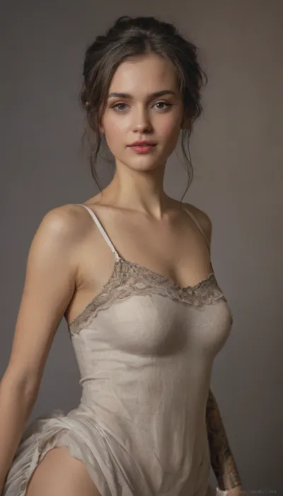 A young, tattooed girl with a tattoo-covered body and intense eyes is the protagonist of a dynamic composition from a low angle. She wears ragged clothes, ragged clothes, and 18-year-old ink. Her seductive figure