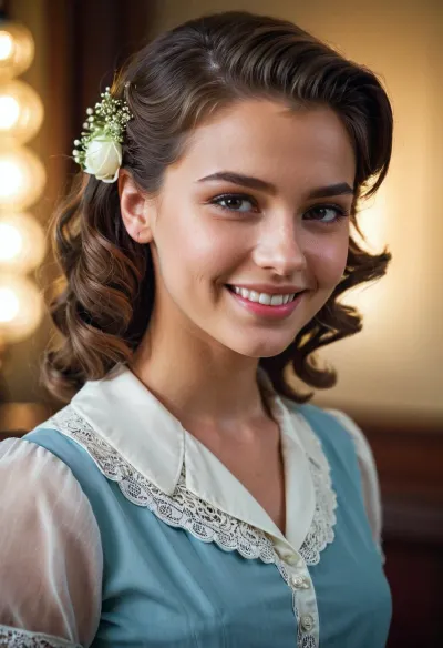 In the year 2050, AI technology had advanced to the point where it was possible to generate a picture of a person based on their text input. A young woman with long hair and a blouse and skirt stood before her computer screen, smiling as