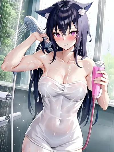 The 18-year-old wolf girl was in the shower, her long hair wet and messy. She took a deep breath and closed her eyes, enjoying the warm water cascading down her body. Suddenly, she heard a knock on the door -
