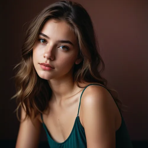 Un fotografo professionista ha utilizzato una fotocamera Fujifilm XT3 per catturare la semplice foto di sfondo della bella ragazza di 18 anni, utilizzando la modalità ritratto di alta qualità per aggiungere un effetto di illuminazione morbida e la qualità 8k uhd