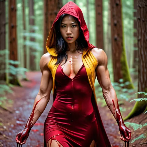 The young Asian woman in her early twenties with long black hair and piercing eyes approached a muscular man wearing ripped muscle clothing. She was covered in blood, and her hands were dripping with it. The man took one look at her and knew she