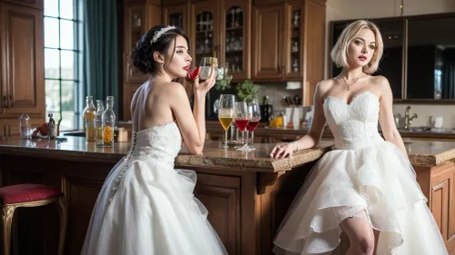 一个色情的插画,一个女人在酒吧为丈夫的朋友饮酒,穿着不雅的淫荡装束,突出她的曲线和裂缝. 酒吧里的男人被她的美貌迷惑 坐在酒吧里