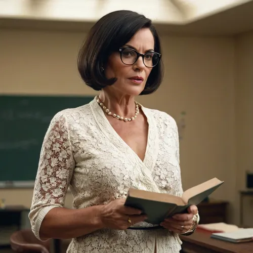 A professora Sarah, com 40 anos, tinha um corpo completo e ensinou feminismo. Bob, envelhecido em seus 40 anos, foi atraído para seu corpo MILF e tirou fotos dela com seu telefone enquanto ela ensinou