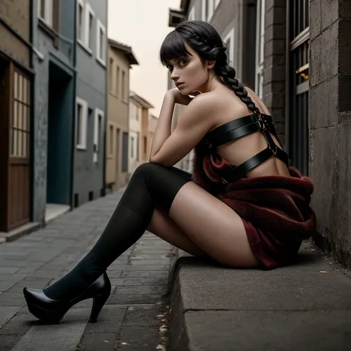 Una impresionante chica de 25 años con pelo oscuro largo, piel impecable y un cuerpo que podría detener el tráfico fue fotografiado en un arnés impresionante de peeptoes con su cara iluminada por la iluminación del estudio. Su belleza y sus curvas estaban llenas