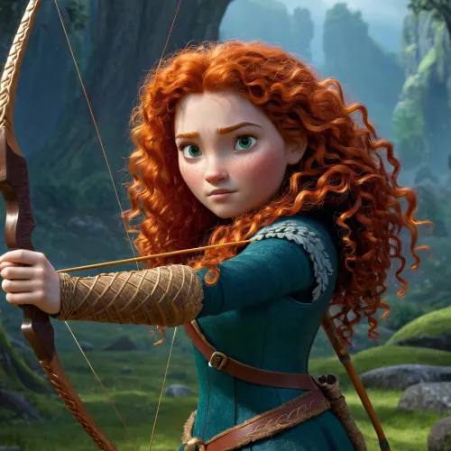 Merida, courageuse au cœur, se tient avec un arc dans ses mains. Elle regarde les murs imposants du château et respire profondément. Elle sait qu'elle doit affronter ses peurs si elle veut sauver son royaume du mal