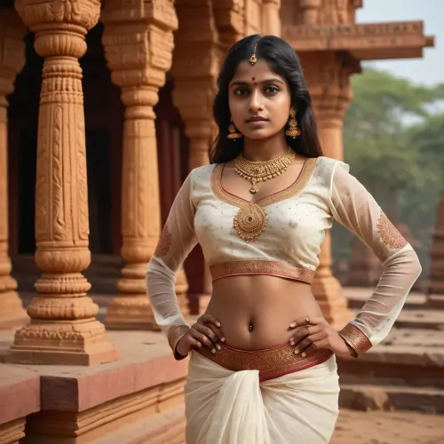 La jeune fille de l'Inde du Sud portait une tenue transparente qui montrait sa pleine vue sur le corps. Elle était au temple hindou, et elle pouvait voir à travers ses vêtements. Ses seins étaient visibles, et elle en était consciente