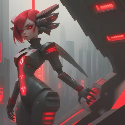 In a futuristic city, a nude woman is seen in closeup