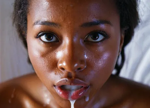 젊은 검정 소녀 lay 에 침대, covered 에 semen 과 cum, eagerly waitinging 그녀의 다음에 지시