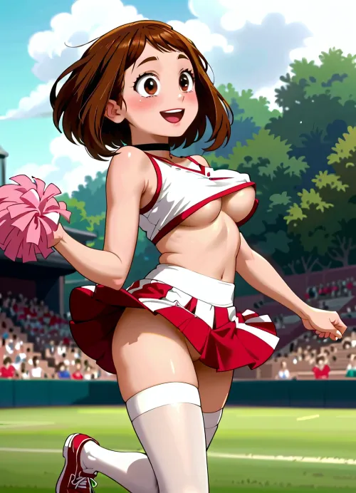 Un ascensore affascinante: uaraka ochako giocoso cheerleader salto in anime screencap