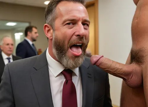 Portrait photo of a disgusted 60yo german male business man with a full beard and tears on his face in a business suit to suck a penis with a large ballsack in a bank branch. Laughing colleagues in the background, side-view, sideview, side view XL_Sevenof9_7th_NSFW, .5>, penis, Big, cock, <lora:WTS - WhatTheSuck - v1:.5>, <lora:SDXL_Sevenof9_7th_NSFW:.5>, <lora:MJ52:.1>, <lora:xpenis-1.5e:.2>, <lora:pein:.2>