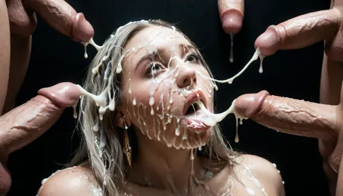 31 years old, (Cum details), realistic cum, Prominent cum, (white cum:1.7), cum on, (Cum flows:1.2), (cum on body:1.3), cum on head, (cum on face:1.3), bukkake, ((body covered with semen)), white curvy woman, (massive breasts:1.2), (milf:.7), naked, no lipstick, bald, mouth closed, (((eyes wide open))), black room, black background, 3+ men, surrounded by dicks, cum, on, face, Face covered in cum, cum dripping from penis, (A lot of cum:1.5), shocked, nonplussed, ImgFixerPre0.3, <lora:JustCum:.6>, <lora:cum_in_eye_deepmind:.8>, <lora:shocked:2>, <lora:billie_dh128_lora_v2:1.6>