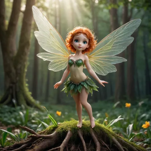 depicts a strong tree with deep roots and full branches against a rising sun, symbolizing strength, sustainability, and energy. The sun’s rays extend outward, representing power. The color scheme blends deep greens and bright yellows and oranges, denoting environmental consciousness and vitality. This design is bold, simple, and impactful. depicts a sweet little fairy, with a slender body, a pretty coquettish face, large, beautiful crystal eyes, big irises, heartshaped lips, aroused skin. The fairy is, (((flying))), worm´s-eye view from side