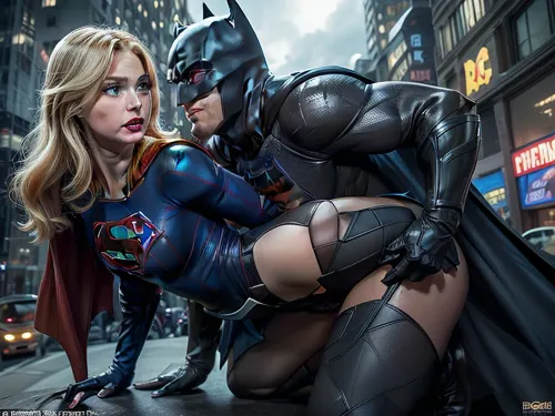 Batman fucks Supergirl from behind in the ass with his big cock