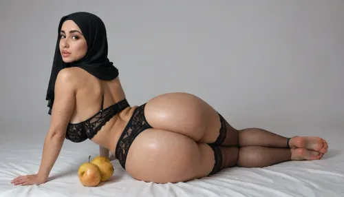 Hyper-realistic hdr: a glimpse into an arab goddess's allure on a blank grey canvas
