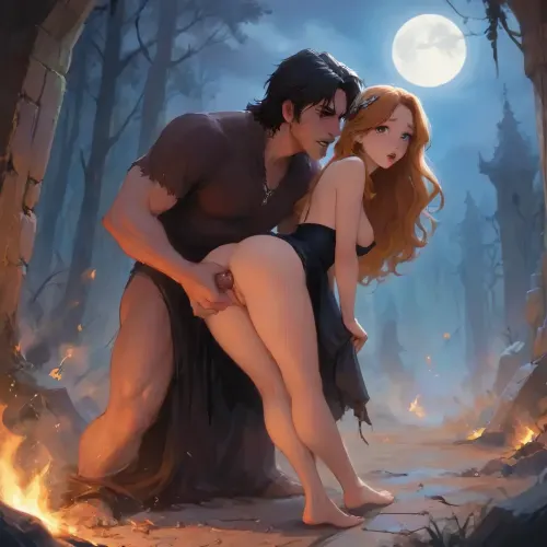 uber realistic image, fullcolor image, full body view, 8K quality, ultra detailed, masterpiece, coven, Beautiful queen witch have sex vith huge devil, in a luxory slutty black dress, with a low neckline, anorexic skinny, huge heavy very saggy breasts, very long wavy hair, lies on a stone altar in a satanic temple, (((an ancient antropomorf monster fuck her asshole))), the rest of the witches stand around with torches in their hands, night, bloody full moon, forest clearing, a fire burning in the background, sex, beast, monster, sex with monster, anal sex, public sex, dark ritual, full body vision, (j_cartoon:1.5), Drawing, <lora:samdoesarts1.1-000030:.4>, <lora:J_cartoon:.4>, <lora:Animated_Concept:.7>