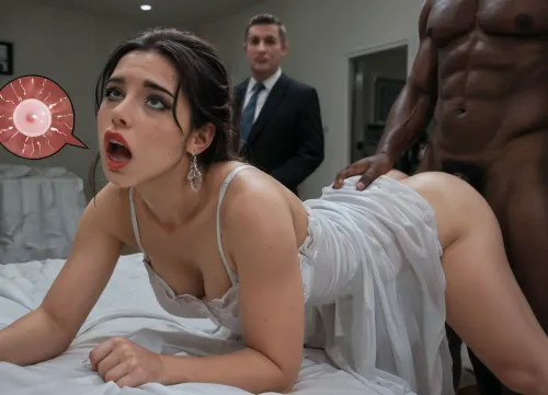 interracial, (woman shocked face:1.5), (very pale woman:1.6), (cheating wife scene:2.5), (group of black men waiting for their turn:1.5), (BBC x-ray:1.6), (impregnation:1.5), (amateur homemade:2.1), dark coridor, wedding dress with veil, black walls, night, long hair, sweaty, tall, beautiful 4k white milf, short slim petite Asian woman, big lips, Japanese woman, perfect face details, jewelry, bent forward against wall, tall african man, ((very muscular african brute)), standing, black man fucking doggystyle, massive cock fucking, rough sex, screaming, orgasm, midnight illuminate, models face and body, creating dramatic chiaroscuro effects, sexual intercourse with black thug, red lipstick, fat lips, open mouth, shocked eyes, looking at camera, bedroom wall sex, aggressive, sweaty woman, slightly ruined makeup, woman trying to escape, photosession view, rabies art, moisture art, siroc art, screaming in fear, front view, close view, very, dark, focused, flash, dark room, darkness, ambient light, no light, brutal fucking, indoors, bedroom, bed, red, curtains, picture, frame, white, wall, chandelier, sheet, photo, in, phst, artstyle, chubby, <lora:MJ52:.8>, <lora:sdxl_darkflash_v6-000060:.8>, <lora:gyakutaiojisan_bed_AB_XL:.8>, <lora:SDXL1.0_Essenz-series-by-AI_Characters_Style_BetterPhotography-v1.2-'Skynet':.8>, <lora:ZMXL200:.8>