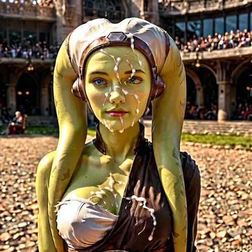 cinematic film still hera syndulla from star wars, raised eyebrow at orgrimmar, medium shot, (green skin:1.2), . shallow depth of field, vignette, highly detailed, high budget Hollywood movie by martin mcdonagh, bokeh, cinemascope, moody, epic, gorgeous, film grain, grainy, large breast, big ass, clothes are ripped, one breast exposed, cum on her face, cum on clothes, (cum on face:1.2), (cum on clothes:1.3), <lora:Hera_Syndulla_XL:1.1>, Male, Twi'lek, Female, <lora:twi'lek:.8>