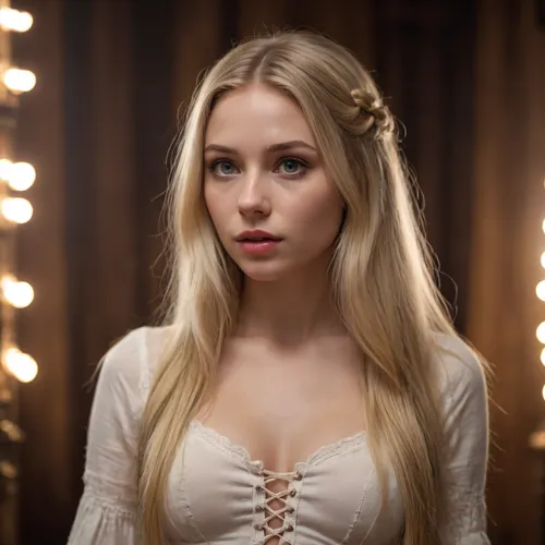 Captive sweet girl, long blonde hair, ultrafeminine, slave