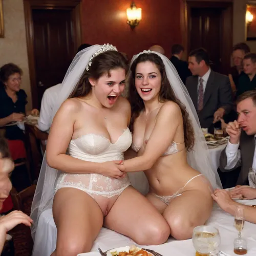 Wedding Party, ((Many laughing people wedding party in the restaurant)), 40 yo bride, veil, creampie spread pussy legs wide open on wedding table in party to guests, analog film photo wide shot, russian woman, spreading legs BREAK, (hairy pussy:1.1), (creampie:1.3), . faded film, desaturated, 35mm photo, grainy, vignette, vintage, Kodachrome, Lomography, stained, highly detailed, found footage, perfect faces for models, perfect mouth, big sexy mouth, perfect eyes, shiny eyes, perfect plump lips, perfect teeth, perfect hands, perfect fingers, 5 fingers, perfect legs, perfect vagina, perfect penis, perfect anatomy, full-length model, <lora:detailed_notrigger:.8>, <lora:face_xl_v0_1:.8>, <lora:Creat0r_MagicDetailzV2_FIX:.8>