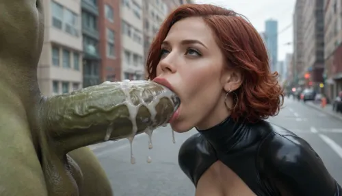 (masterpiece), (ultra high definition), Slim hourglass body Black Widow from Marvel Avengers face fucked by 1 huge intense green furious mad Hulk with a super huge gigantic dick, in a destroyed New York city background, gagging cum, black latex suit, mouth penetration, hyper mouth cum explosion, hyper anal cum explosion, hyper cum dripping from pussy, (enormous gigantic hulk cock fucking face), (belly bump), (super huge lips), face fuck, oral sex, (((straight short deep-red hair)))