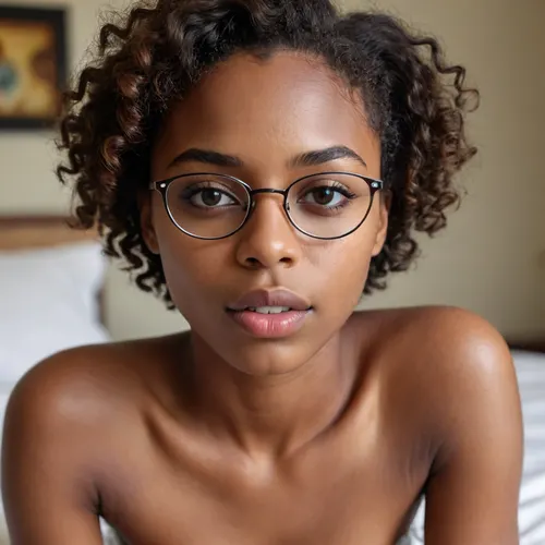 (masterpiece, best quality, ultra realistic, RAW photo), extreme closeup photo a slim 19-year-old Nigerian woman with glasses, short curly hair, undress, topless, looking at viewer, bedroom, realistic, sharp focus, 8 k high definition, insanely detailed, intricate, elegant, closed mouth, <lora:pytorch_lora_weights:2>