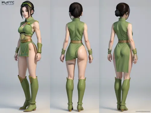 (masterpiece, best quality:1.2), full body, lyco, (atla_tophbeifong-10:1), cowboy shot, solo, 1girl, Super thick and busty hourglass figure, toph beifong, blind, expressionless, short hair, hair bun, hairband, grey eyes, (little_girl), Sexy and revealing chinese clothes, chara-sheet, masterpiece, best quality, (Front and back view), 360 degree view, (simple backgound), <lora:atla_tophbeifong-10:.5>, <lora:TOPH-V2:.5>, <lora:character-sheet-03:.7>