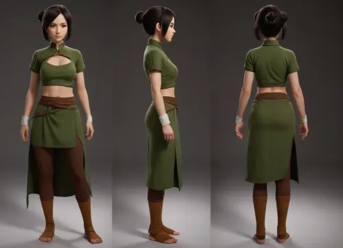 (masterpiece, best quality:1.2), full body, lyco, (atla_tophbeifong-10:1), cowboy shot, solo, 1girl, Super thick and busty hourglass figure, toph beifong, blind, expressionless, short hair, hair bun, hairband, grey eyes, (little_girl), Sexy and revealing chinese clothes, chara-sheet, masterpiece, best quality, (Front and back view), 360 degree view, (simple backgound), <lora:atla_tophbeifong-10:.5>, <lora:TOPH-V2:.5>, <lora:character-sheet-03:.7>