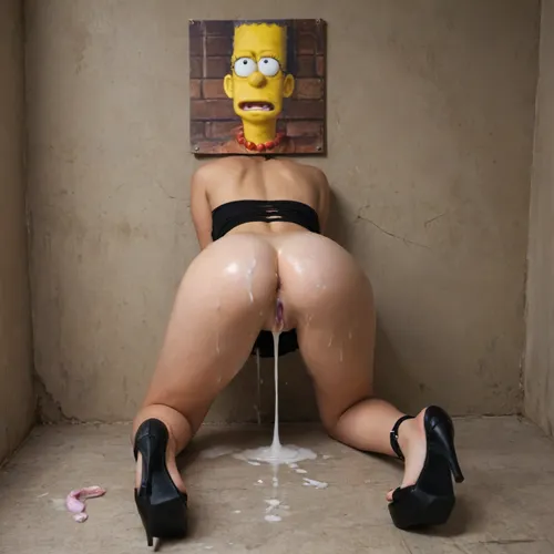 Margi Simpson forma the Simpsons, through the wall, bent over, waist stuck in wall, kneeling, free use, cum on ass, oiled up, torn clothes, cracked wall, feet, front through wall, big cum puddle, excessive cum, wall of glory, high heels, used condoms