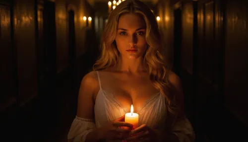 stunning beautiful gorgeous young victorian woman, 18 years old, long blond hair, wearing a semi- transparent sexy nightgown, deep cleavage, in the, (((dark hallway))), of the mansion, (((she has the only candel in her hand))), that lights her way, there are no other candels, Beautiful detailed face, (perfect eyes:1.1), (perfect skin:1.1), (perfect big breasts:1.1), (perfect body:1.1), (perfect hands:1.1), (perfect finger:1.1), (perfect fingernails:1.1), Photorealistic, RAW, analog, best quality, 8k, HD, DSLR, Fujifilm XT3, film grain, award winning, green, eyes, blue, brown, perfecteyes, <lora:PerfectEyesXL:.8>, <lora:289505_training_data:.8>