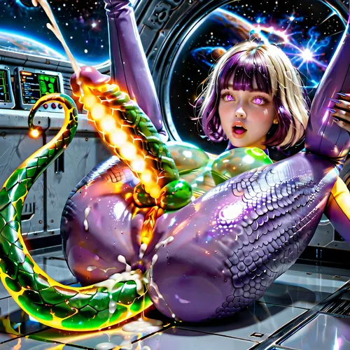 two space color futanari, purple mini futa, green huge futa, space, alien, transgender futa, futanari, skinny futa, thin futa, slender fit ass, athletic legs, vagina under a dick, have sex, in a space ship laboratory. green slime on the wall and on the floor. Their skin is covered with scales. 18 year old. Cute faces, no clothes. Long beautiful legs. There are claws on his hands. Wet. There are many different planets in the window, galaxies, a quasar, spaceship. Lots of colorful thick cum. A huge cock with veins, ass sex, fuck on behind, cumming on ass, cum on back, cum on flor, distance photo, 8k, UHD. super quality, detailed face, futanari missionary sex on a cosmic shower on ship, detailed legs, futa fuck futa, futanari sex, futa porno, cosmic dick. purple skin tone, blue vagina, used vagina, use ass, a young face, a sweet face, glowing eyes, glowing growths on the body, double sex, glowing dick, glowing tits, glowing vagina, glowing cum, glowing sperm, glowing boobs, Skin-tight sexy full-body space alien glows costume, transparent glows clothing, fiery cum, cum glows, glows mucus on the surface, glows hair, glows body implant, glow clothes, scales, scales on the skin, glow dragon's tail, glow reptile's tail, glow body, glow steampunk body, glow mechanical body, realistic face, super real face, super detailed face, beautiful face, mirrors, surprised face, mirror floor