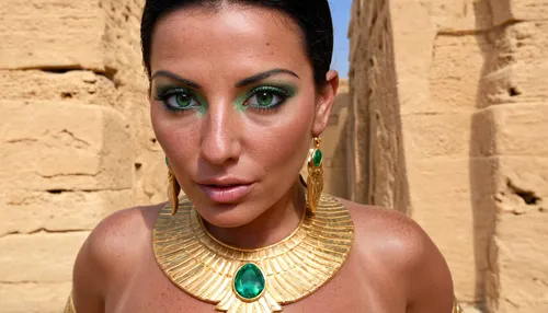 ((Farah from Legend of Queen Opala is a extreme beautiful MILF 42yo, main heroine, main character:1)), ((MILF)), (detailed egyptian makeup), (natural emerald eyes), detailed, eyes, perfect, freckles, skin, texture, photorealistic, medium view, <lora:add-detail-xl:.8>, <lora:Super_Eye_Detailer_By_Stable_Yogi_SDPD0:.8>