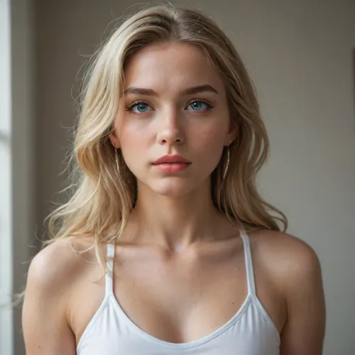 young blonde woman, long hair, gorgeous body, glowing skin, athletic