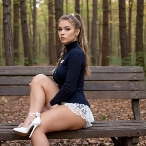 (awesome russian 18 years old girl), ((tanned skin)), (((black sweater & black mini dress with white lace))), ((ponytail hairs)), (big round breast), big ass, (((white stiletto high heels))), ((big boobs)), ((navy patches)), (sitting on bench in forest), ((sexy minidress)), (awesome face), (ponytail hairs), (bow), (NSFW), (big earnings), ((wet cunt)), (white lace gloves), 1 girl, 1 man, <lora:rearpussy-xl-1.0:.5>, <lora:mix18:.5>, (sits cross-legged), (erect niples), (high resolution image)