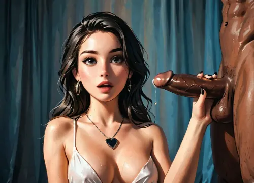 This is Liliana, (Bella), gorgeous woman, 36 years old, slavic, seductive, glamour, detailed face, (beautiful face), youthful face, beautiful at any distance, same face at any distance, (milf:1.4), wife, (well-built), (medium breasts:1.4), (black:1.5), (shoulder length), wavy hair, long sharp, (black), nails, natural skin, realistic skin texture, confident, (natural dark-drown eyes:1.1), perfect body, sexy model, A, (black onyx pendant:1.4), (onyx heart), (obsidian heart), (heart-shaped:1.5), (silver chain), (brightly shining wedding ring on the ring finger of the right hand), .


Medieval, Grand, dark, (ancient hall:1.3), empty stage, (spotlights:1.4), stripclub, antique interior, (send color curtain background:1.6), .

Naked woman, (eyes and mouth open in surprise:1.3), kneeling in front of a huge black man, standing, nude, his face not visible, (huge:1.6), black uncut cock, up close, cock directed at viewer, sweaty skin, big eyes, (uncircumcised penis), (interracial:1.6), bbc, (foreskin:1.4), precum clearly visible, (precum:1.1), (slight erection:1.2), detailed big testicles, detailed genitals, (perfect fingers:1.2), spades earrings, (reaching down to viewer), bottom view, open mouth, (glans closeup view:1.2), holding penis with right hand, wedding ring, . side view from below, fantasy setting, erotic atmosphere, sharp focus, best view, best lighting, lighting is warm, soft, diffused, ultra-detailed, 8K, cinematic light, soft colors, photorealistic oil painting, non-glossy skin, (j_cartoon:1.4), masterpiece, score_9, score_8_up, score_7_up, score_6_up, best quality, digital, (j_cartoon:1.5), Drawing, ohwx, woman, seethru, <lora:samdoesarts1.1-000030:.4>, <lora:J_cartoon:.3>, <lora:Animated_Concept:.4>, <lora:ortega_sdxxxl_dh128_v1:1.6>, <lora:Dramatic_penis_SDXL:.8>