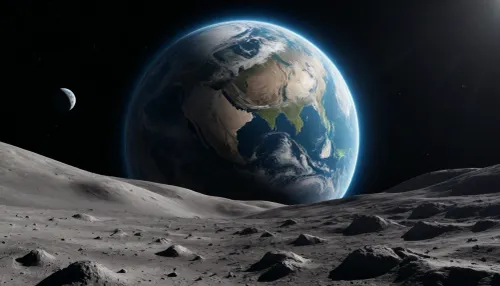 photorealistic picture of a rising earth on the moon