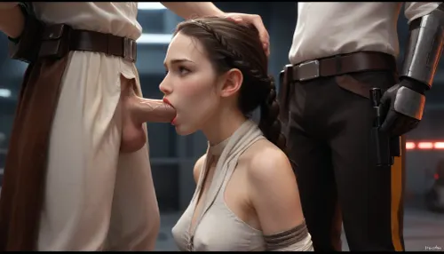 Cartoon, masterpiece, best quality, high resolution, hires, score_9, score_8_up, score_7_up, score_6_up, (Padmé Amidala:1.4), stocky body, medium breasts, perky pointed gumdrop nipples, tight white outfit with a Grey belt, large white scarf around neck, blaster gun holster, horny expression, breasts exposed, on knees, getting tied up by Star wars battle Droids, star wars battle Droids are capturing Padmè, deepthroat, balls deep, (tied up, captured, tied up in a star wars Droid factory), battle Droids from star wars surrounding padmè, gigantic thick vainy penis's, at night, faint red lighting, dark lighting, detailed background, side view, ratatatat74 art style, incase style, p4dme, woman, long, wavy, hair, blue, night, garb, white, uniform, chignon, coat, naboo, corset, braid, ponytail, tiara, 7-B2, <lora:287175_training_data:1.4>, <lora:ratatatat74-000050:1.4>, <lora:padme amidala - p4dme woman:1.4>, <lora:B2 Droid SDXL v1.0:1.4>